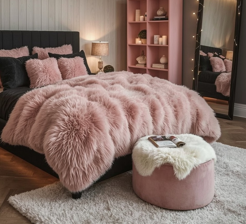 black and blush pink bedroom
