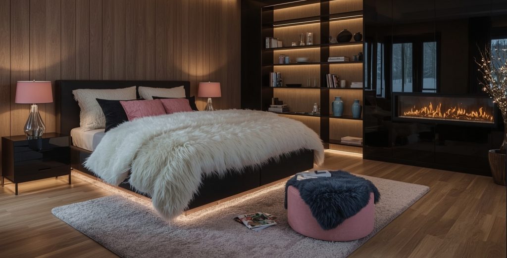 black and blush pink bedroom
