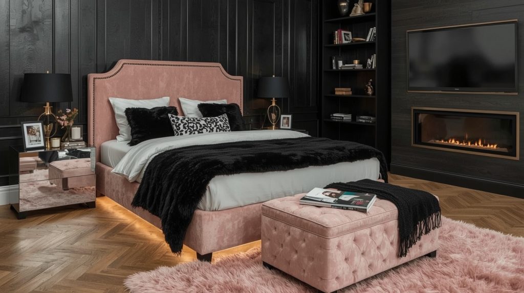 black and blush pink bedroom