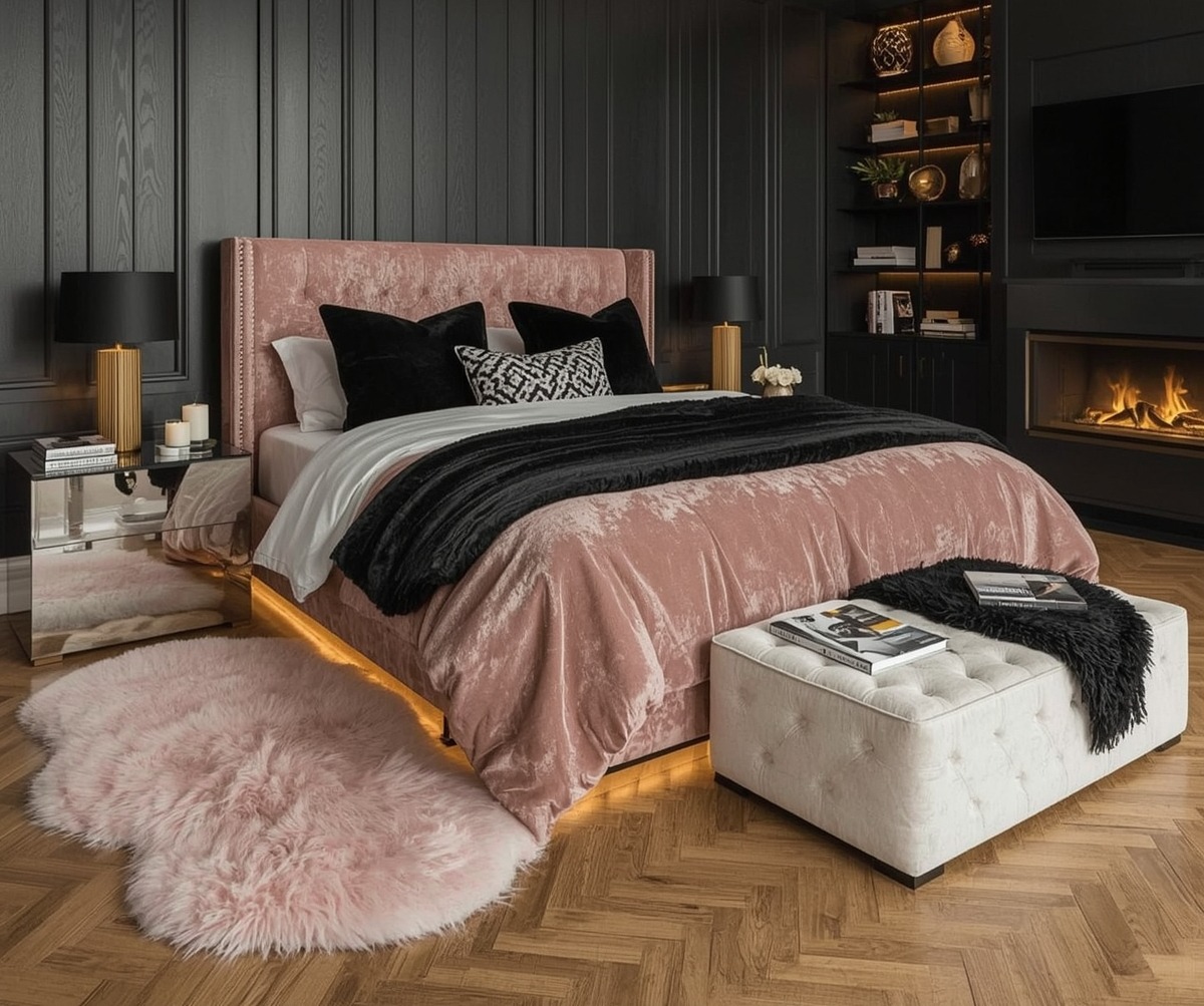 black and blush pink bedroom