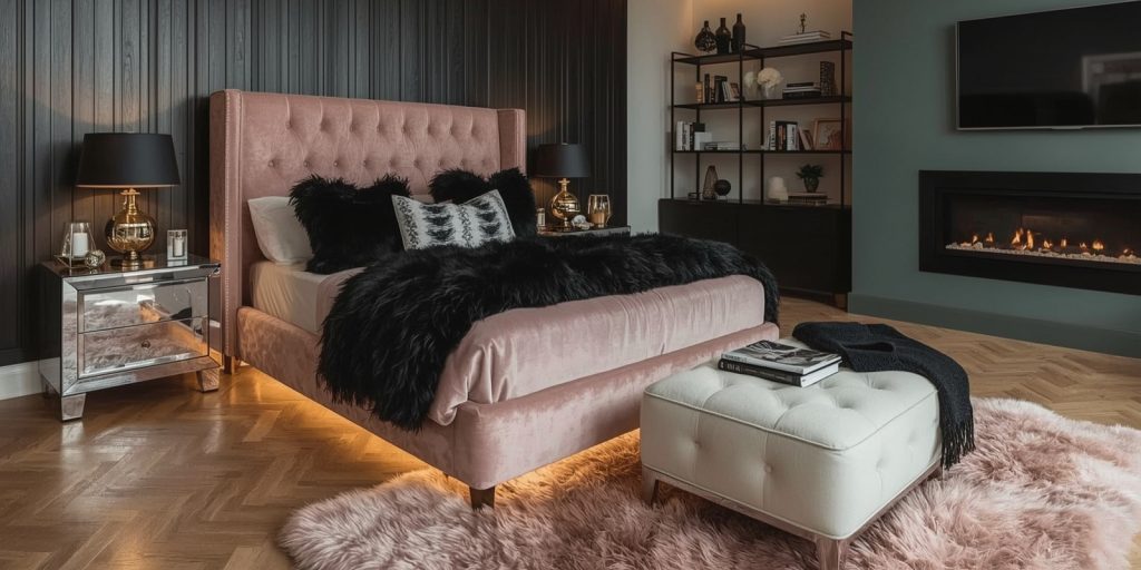 black and blush pink bedroom