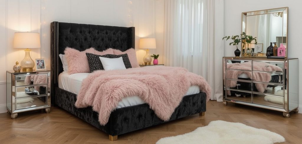 black and blush pink bedroom