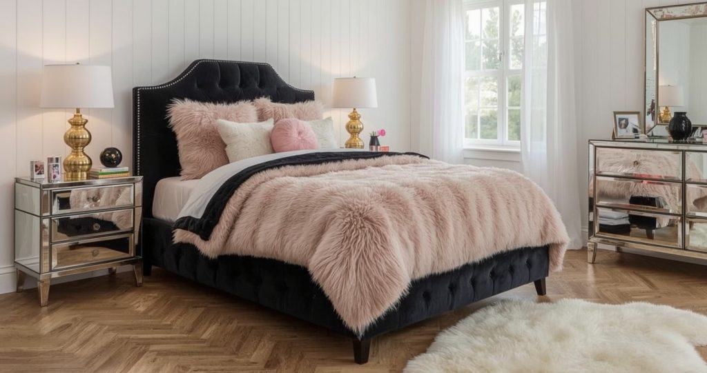 black and blush pink bedroom