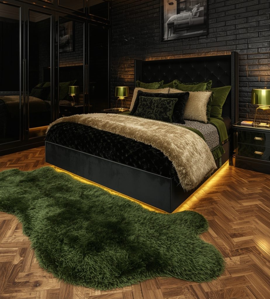 green coloured bedroom