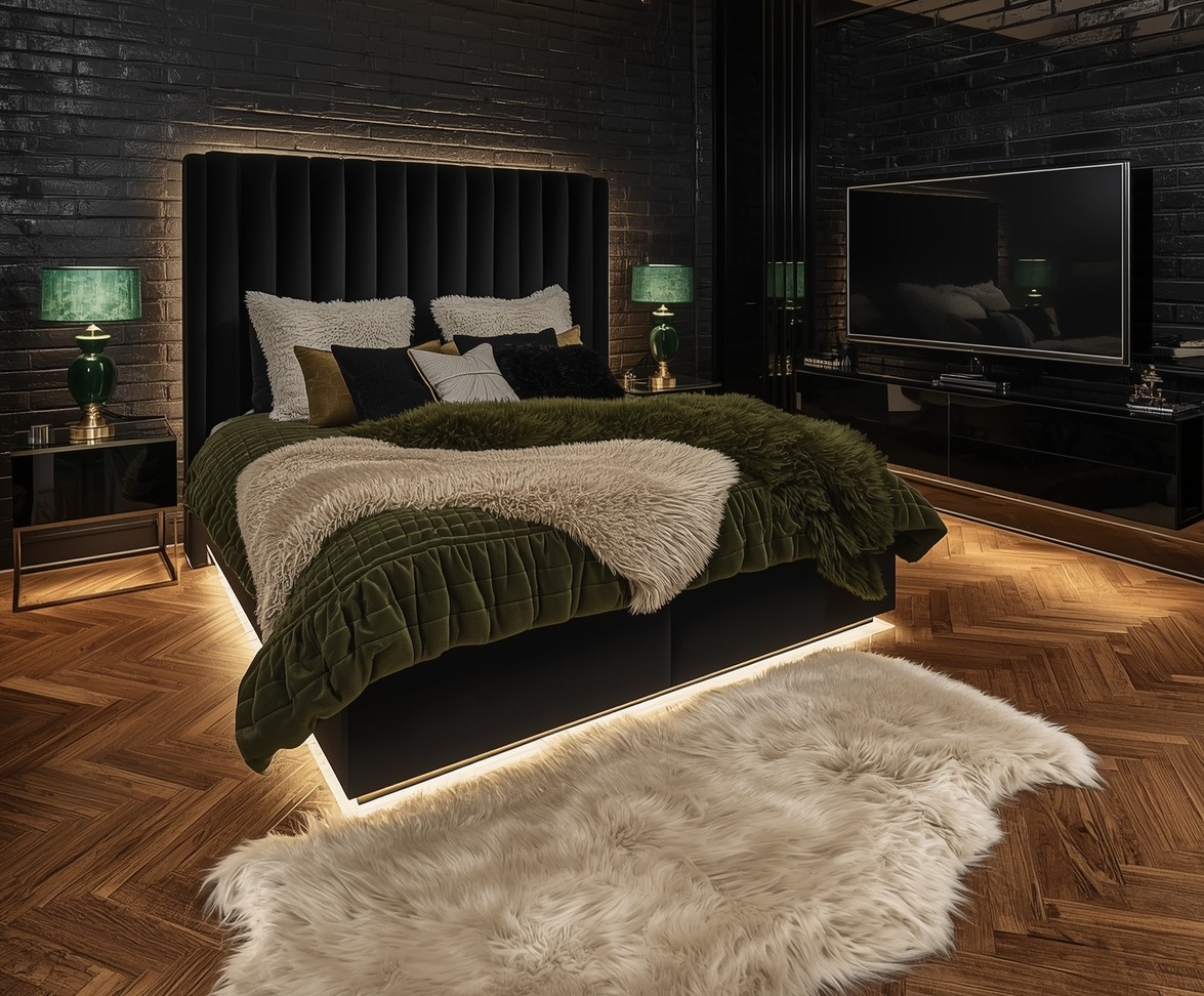 green coloured bedroom