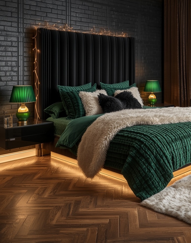 green coloured bedroom