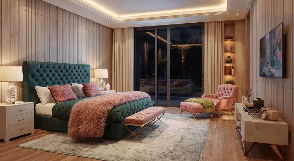 green coloured bedroom