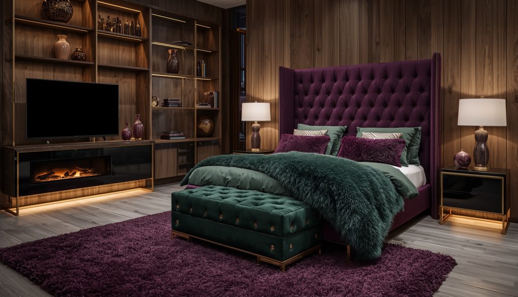 green coloured bedroom