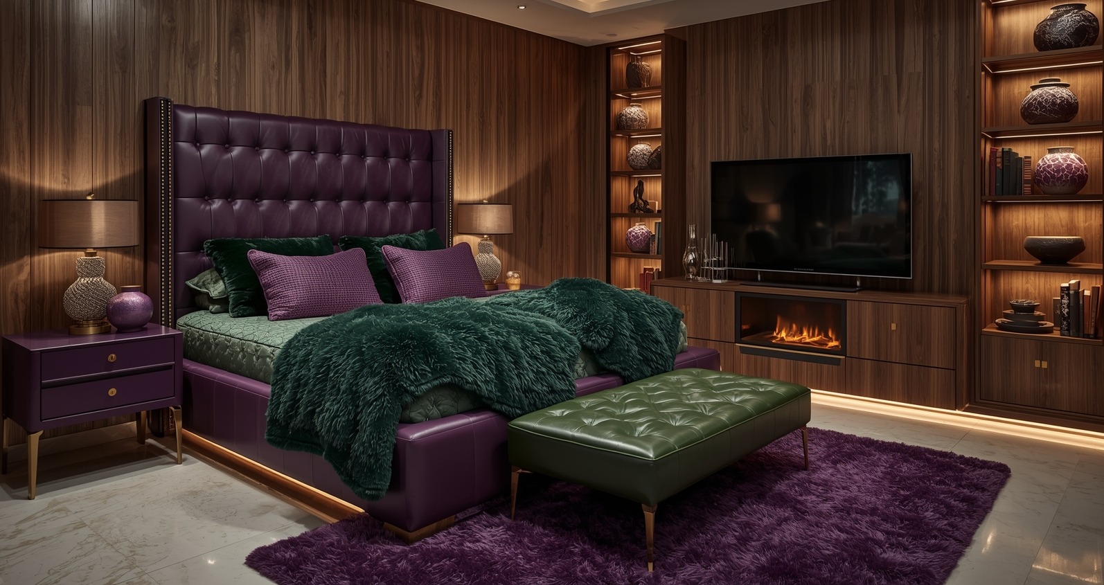 green coloured bedroom