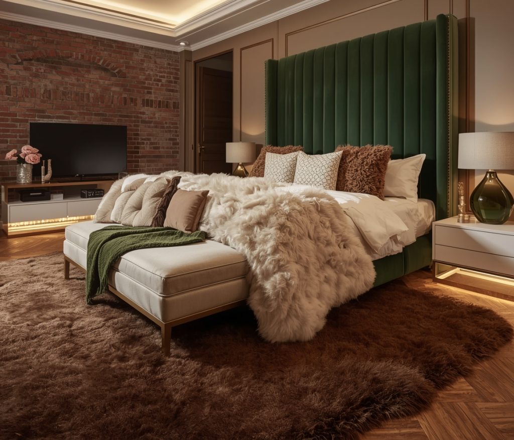 green coloured bedroom