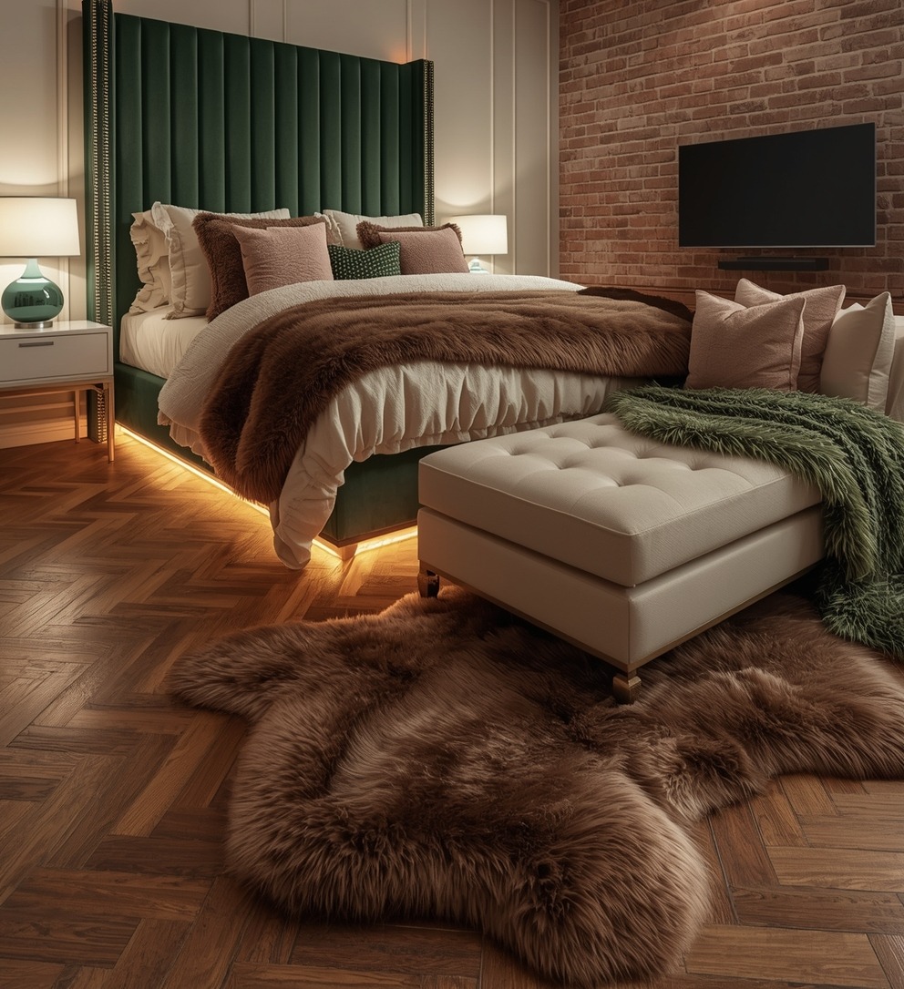 green coloured bedroom