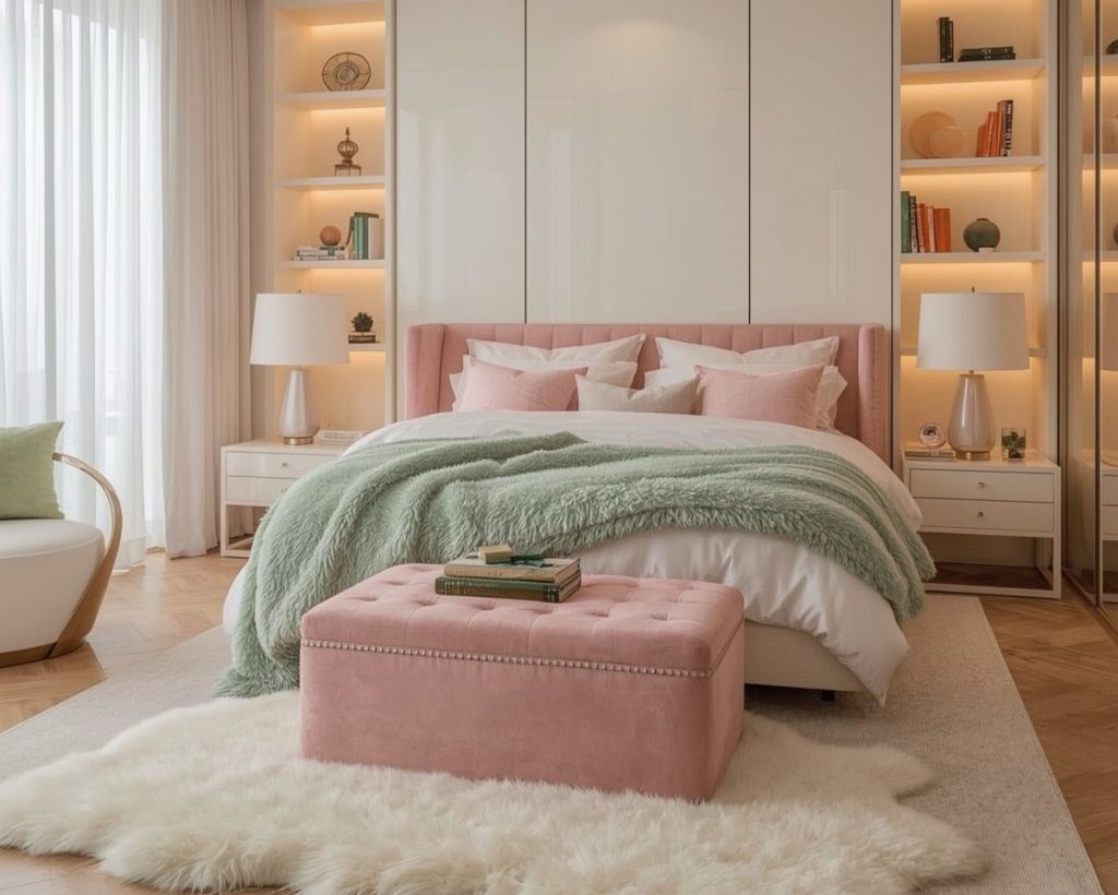 green coloured bedroom