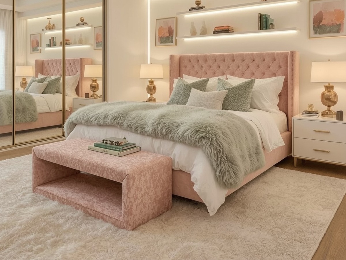 green coloured bedroom