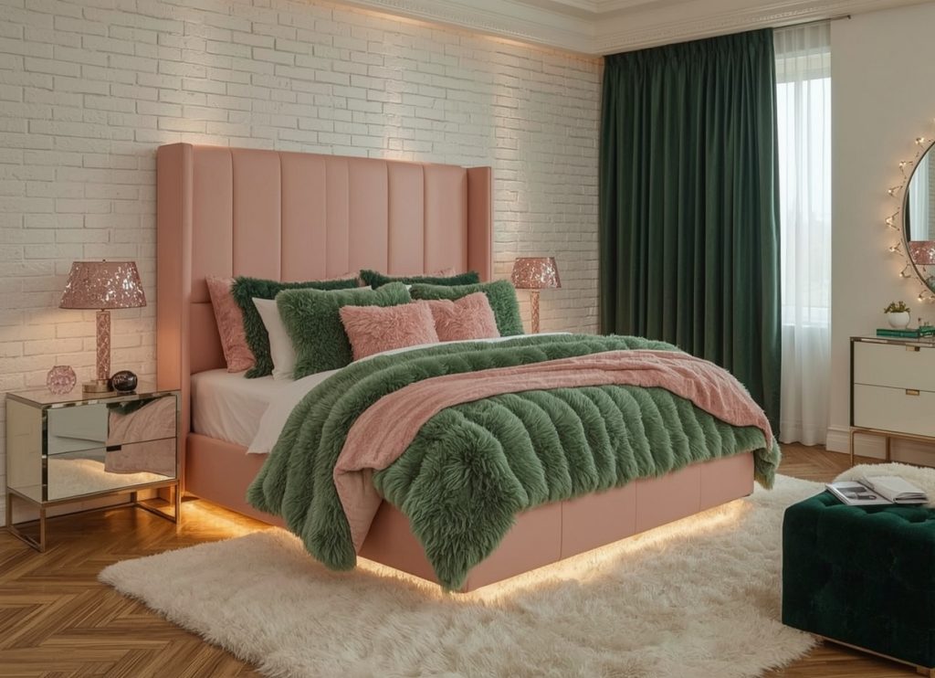 green coloured bedroom