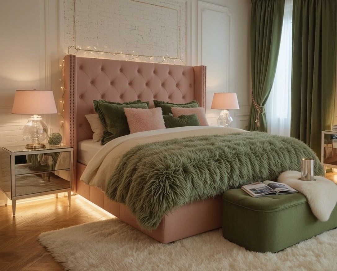 green coloured bedroom