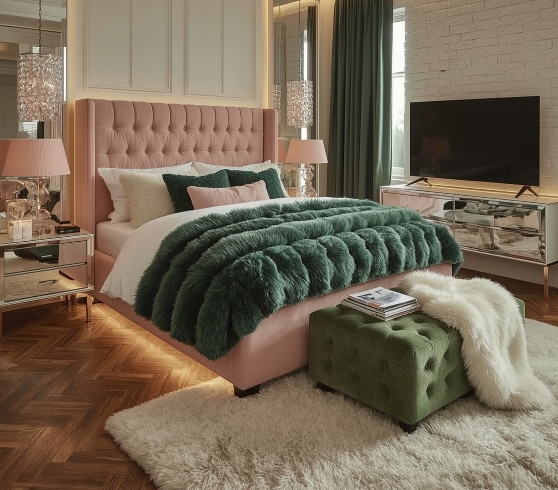 green coloured bedroom