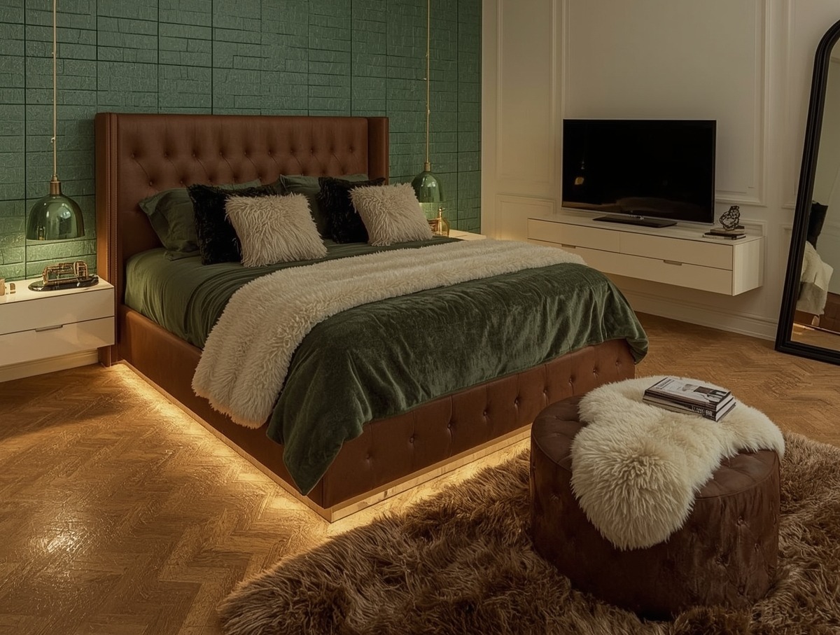 green coloured bedroom