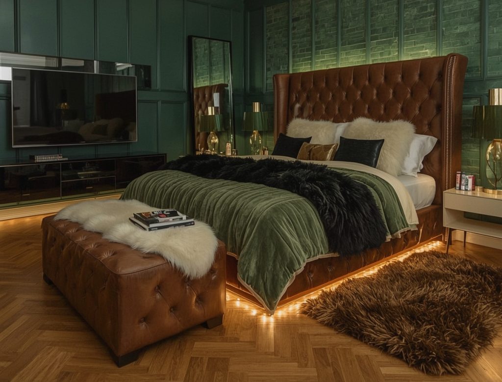 green coloured bedroom