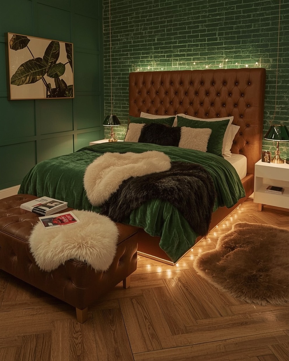 green coloured bedroom