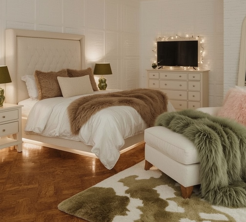 green coloured bedroom