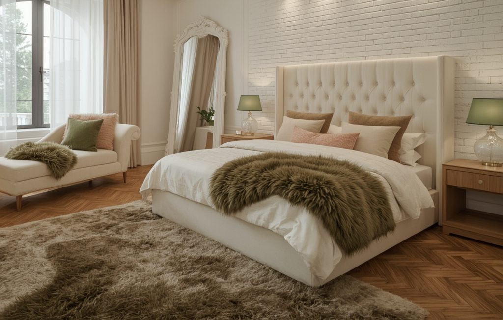 green coloured bedroom