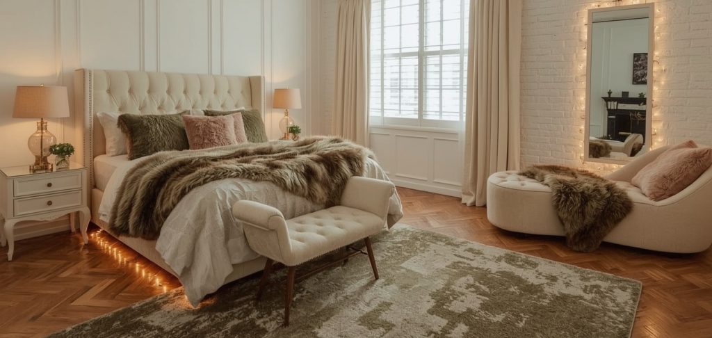 green coloured bedroom