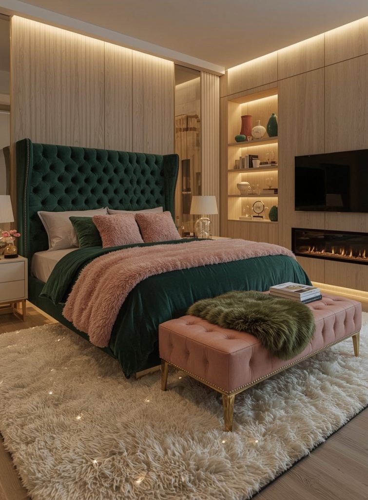 green coloured bedroom