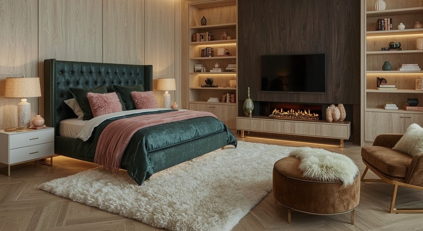 green coloured bedroom