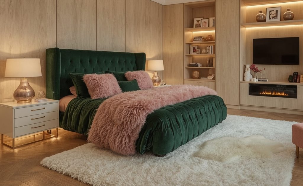 green coloured bedroom