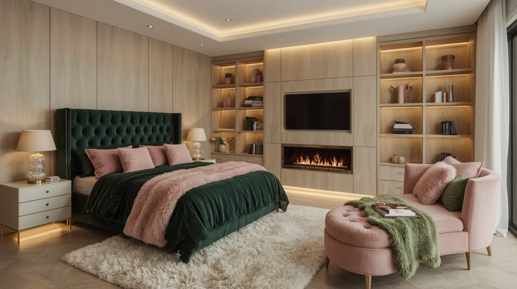 green coloured bedroom