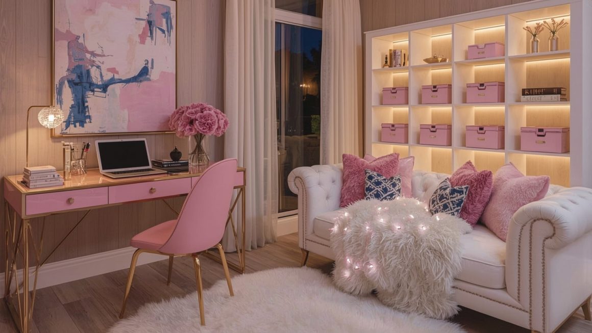 Affordable tips for an extra feminine pink office decor