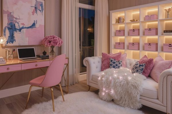 Affordable tips for an extra feminine pink office decor