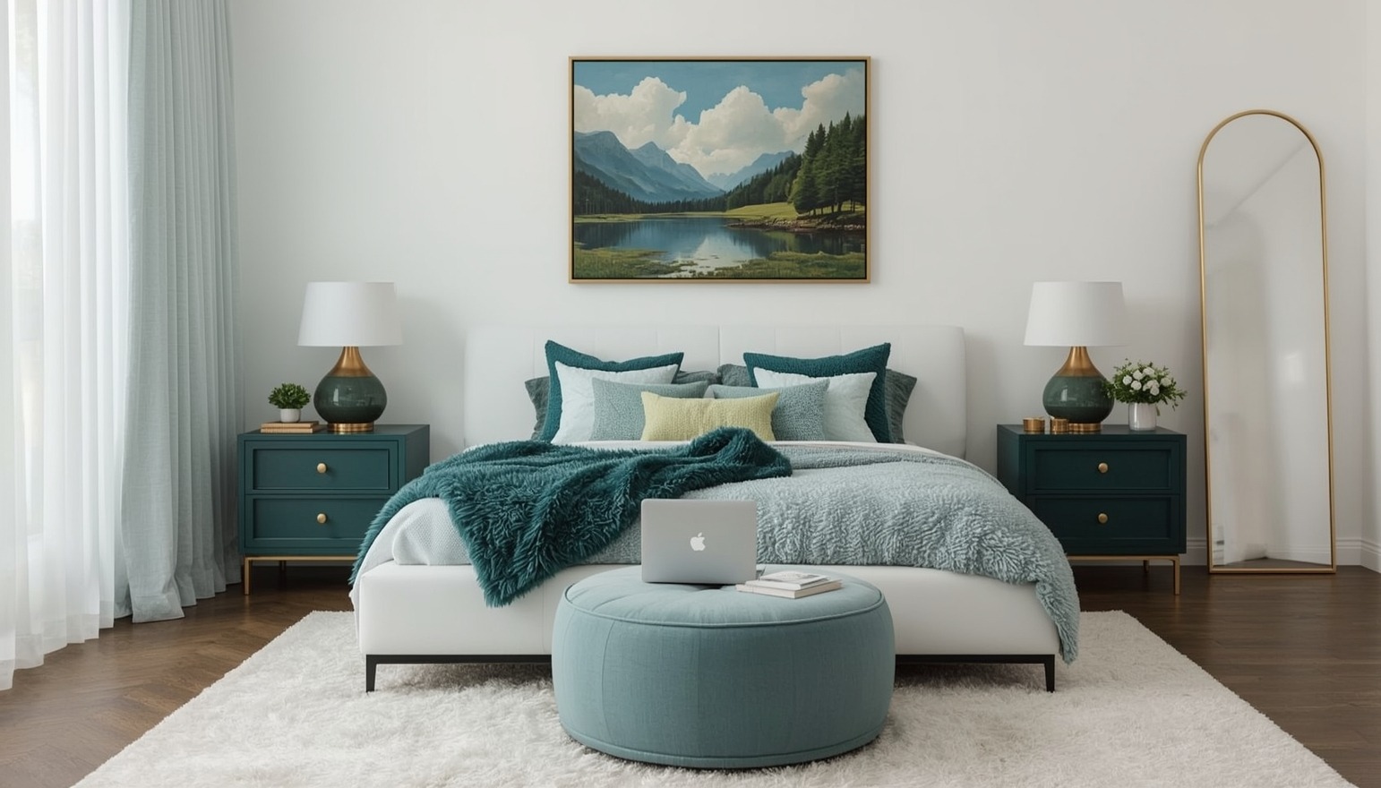 green coloured bedroom