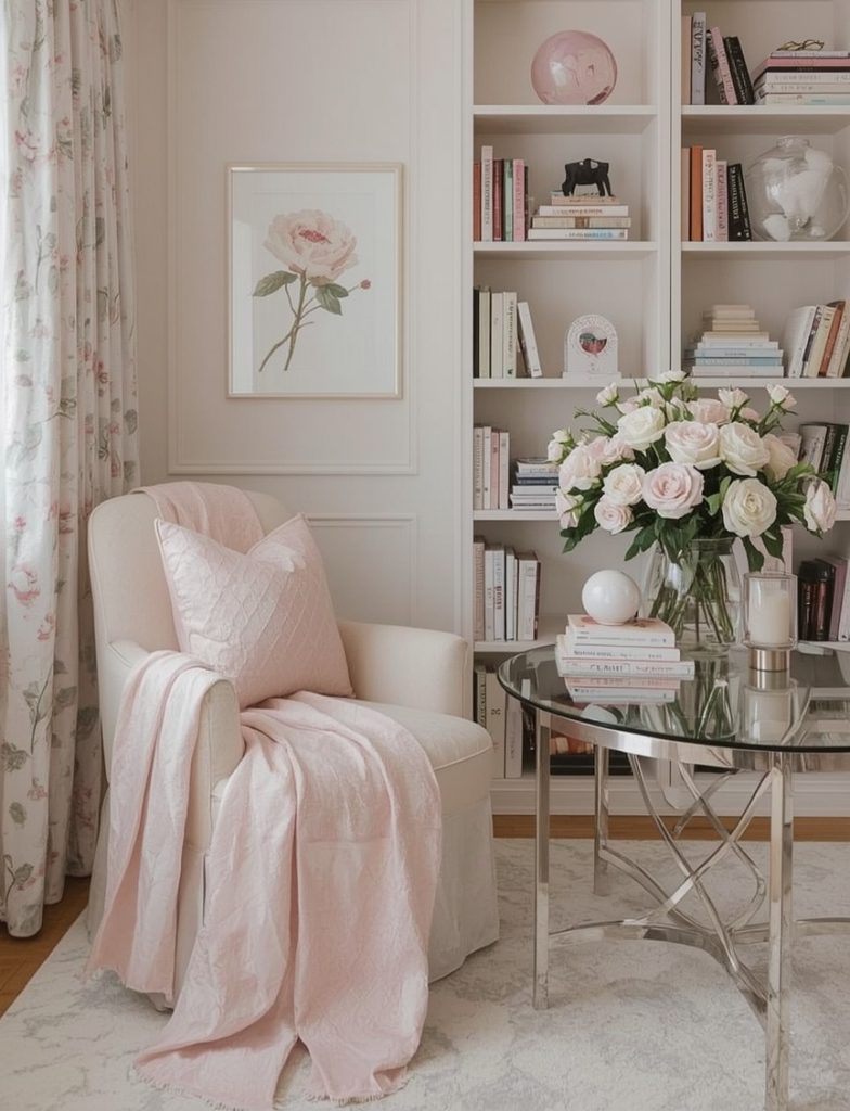 pastel hued reading nook
