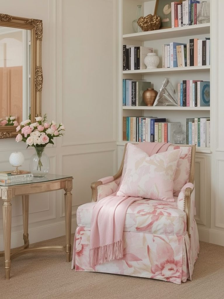 pastel hued reading nook